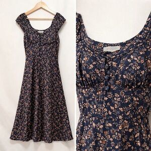 Treasure & Bond Floral Corset Midi Dress Navy Small Indie Milkmaid Cottagecore